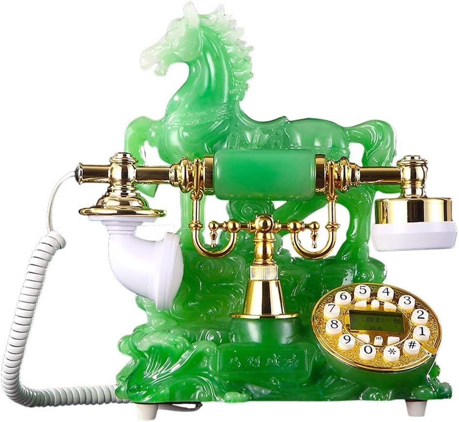 Corded Telephone Green Retro Phone Modeling Resin Metal Button Dial Fashion Creative Seat Pastoral European Home Office 220mm280mm250mm