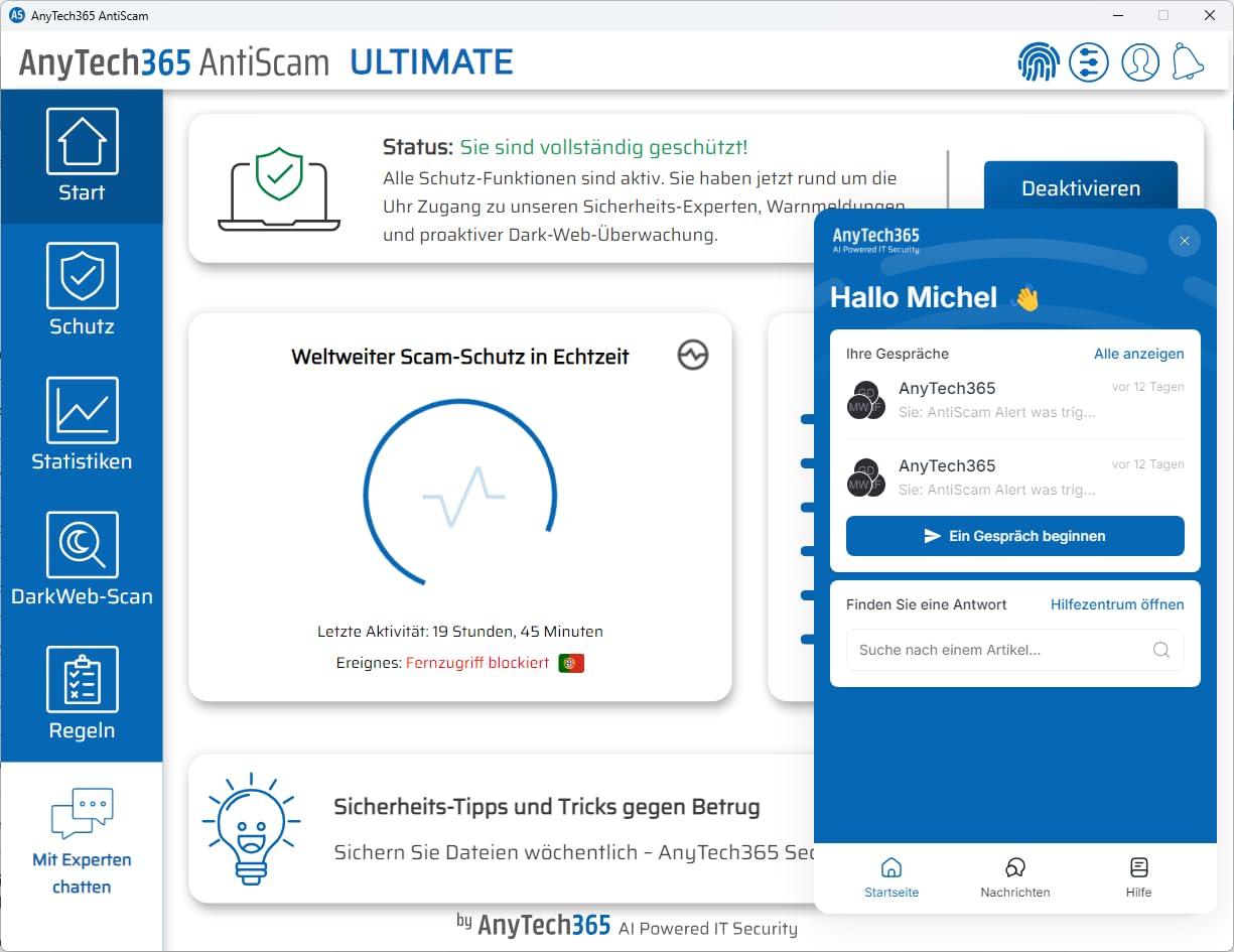 AnyTech365 AntiScam Ultimate | Kompatibel mit Windows| 1Gerät | 1 Jahr | Setzen Sie sich vor Betrug zur Wehr | Aktivierungscode per E-Mail [software_key_card]