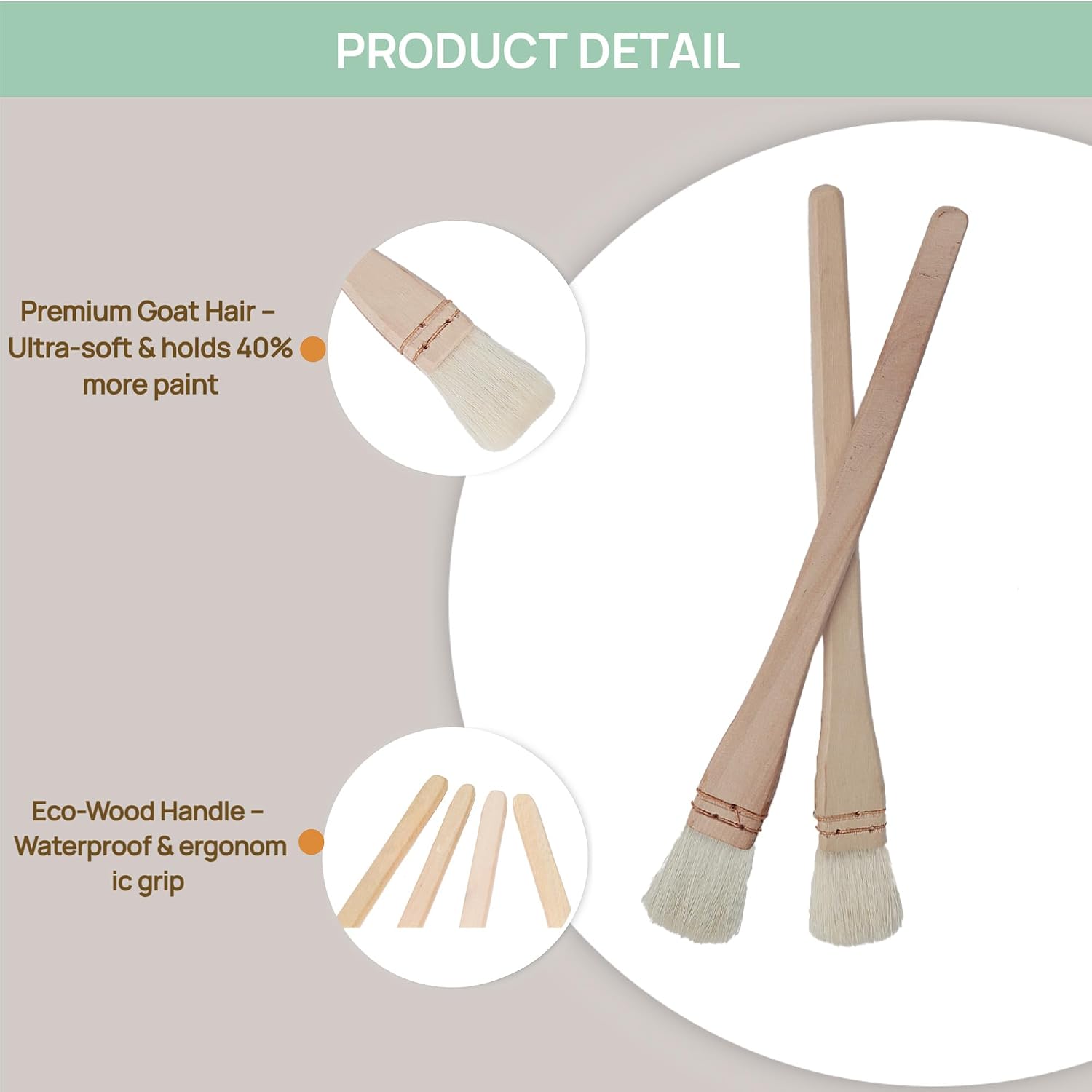 Paintbrush Set 4 PCS Flat Hake Brushes with Soft White Goat Hair for Watercolor, Wash, Background, Ceramic and Pottery Painting