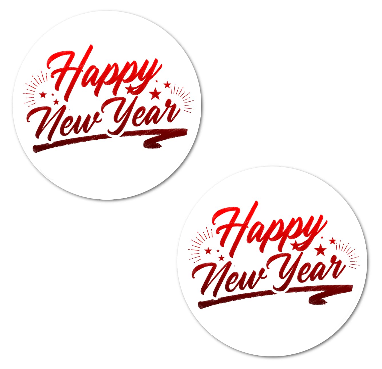 40 Happy New Year Stickers, 2 Inch Big Round Glossy Labels, Great for Holiday Season Gifts, Gift Bag, Cards, Envelopes, Boxes, Tags, and Supplies.