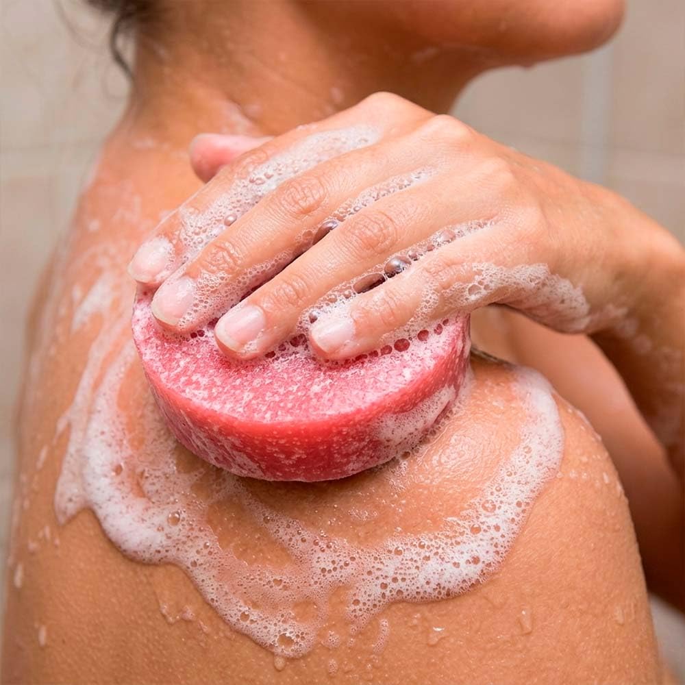 Esponja jabonosa desechable de varios usos - (Pack 10 uds) - Aroma Fresa - Ideal para el gimnasio o viajar - Fácil de transportar - Hidrata y exfolia todo tipo de piel - Con aceite de Rosa Mosqueta