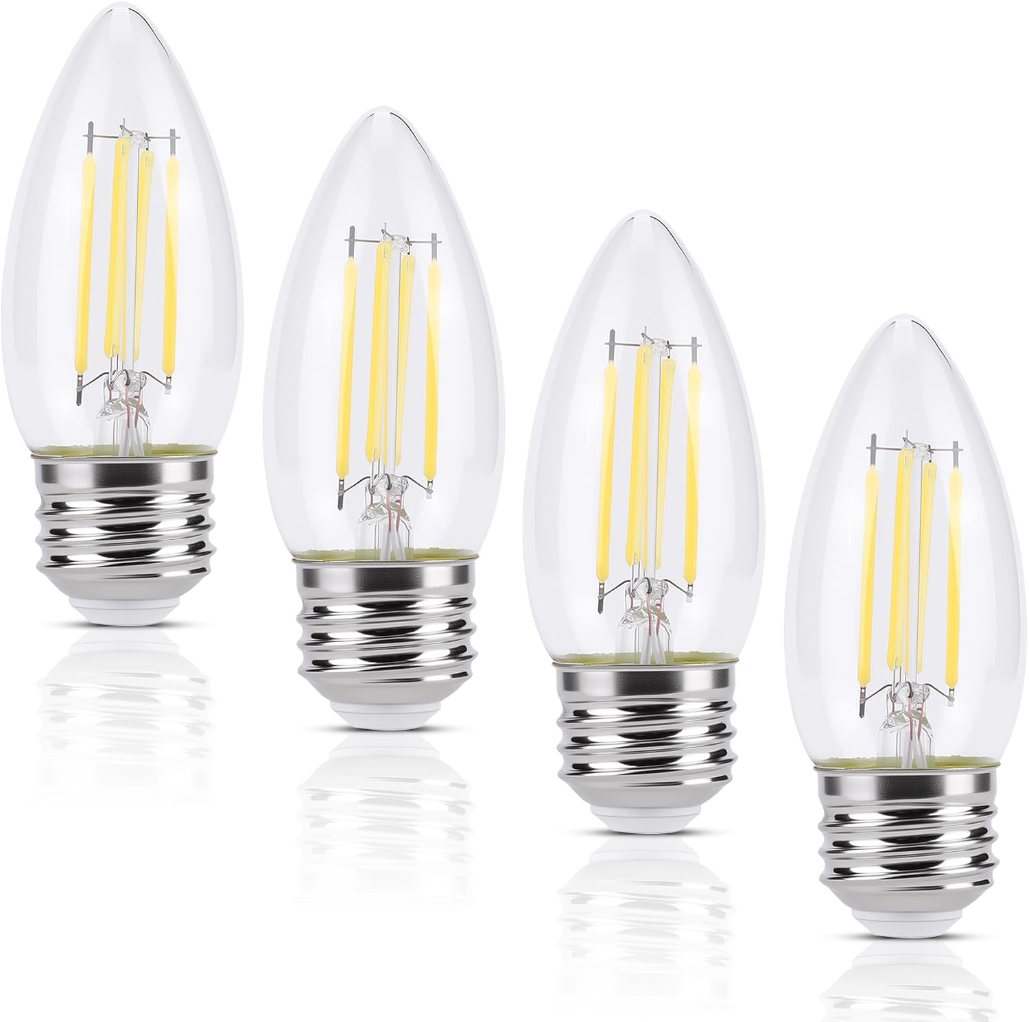 KINUR E26 Candelabra led Light Bulbs 4 Watt (40 Watt Equivalent) LED Chandelier Light Bulbs 5000K Soft White Chandelier Decorative Candle Light Bulb Ceiling Fan Bulb Non-Dimmable 4Pack