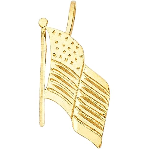 14k Yellow Gold USA Flag Pendant Charm