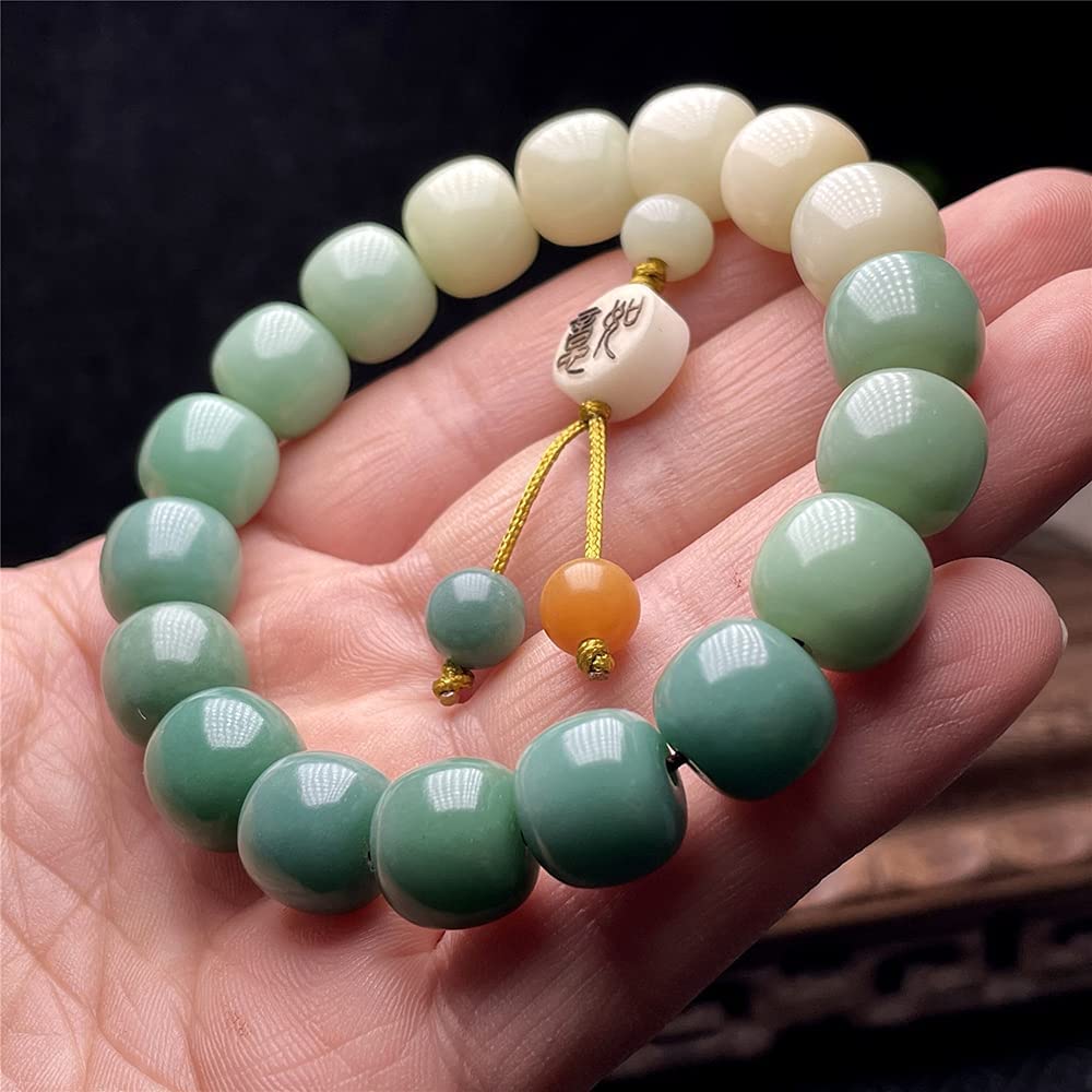 Rosarios de Mano, Las Pulseras de un Solo círculo raíz Bodhi Verde, Cuentas Buda, Pueden traer Buena Suerte, Riqueza y Salud, adecuadas for Hombres Mujeres (Color : Wit)(Green)