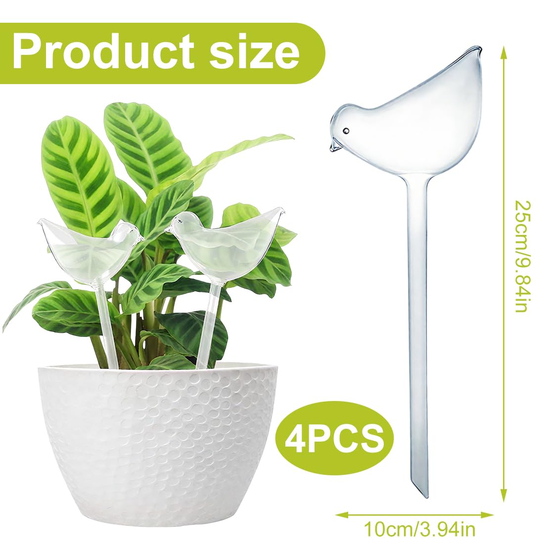 4 Pièces Boules D'Irrigation Automatique pour Plantes, Arrosage Automatique, Système d'Arrosage Goutte à Goutte Transparent pour Plantes D'Intérieur et D'Extérieur, Forme d’oiseau