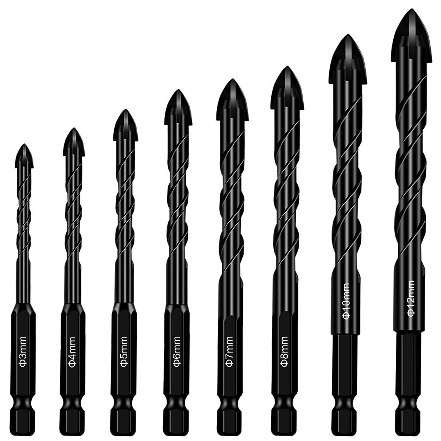 WUEGKOL 8 Pcs Industrial Grade Carbide Tipped Concrete Drill Bits, 1/4