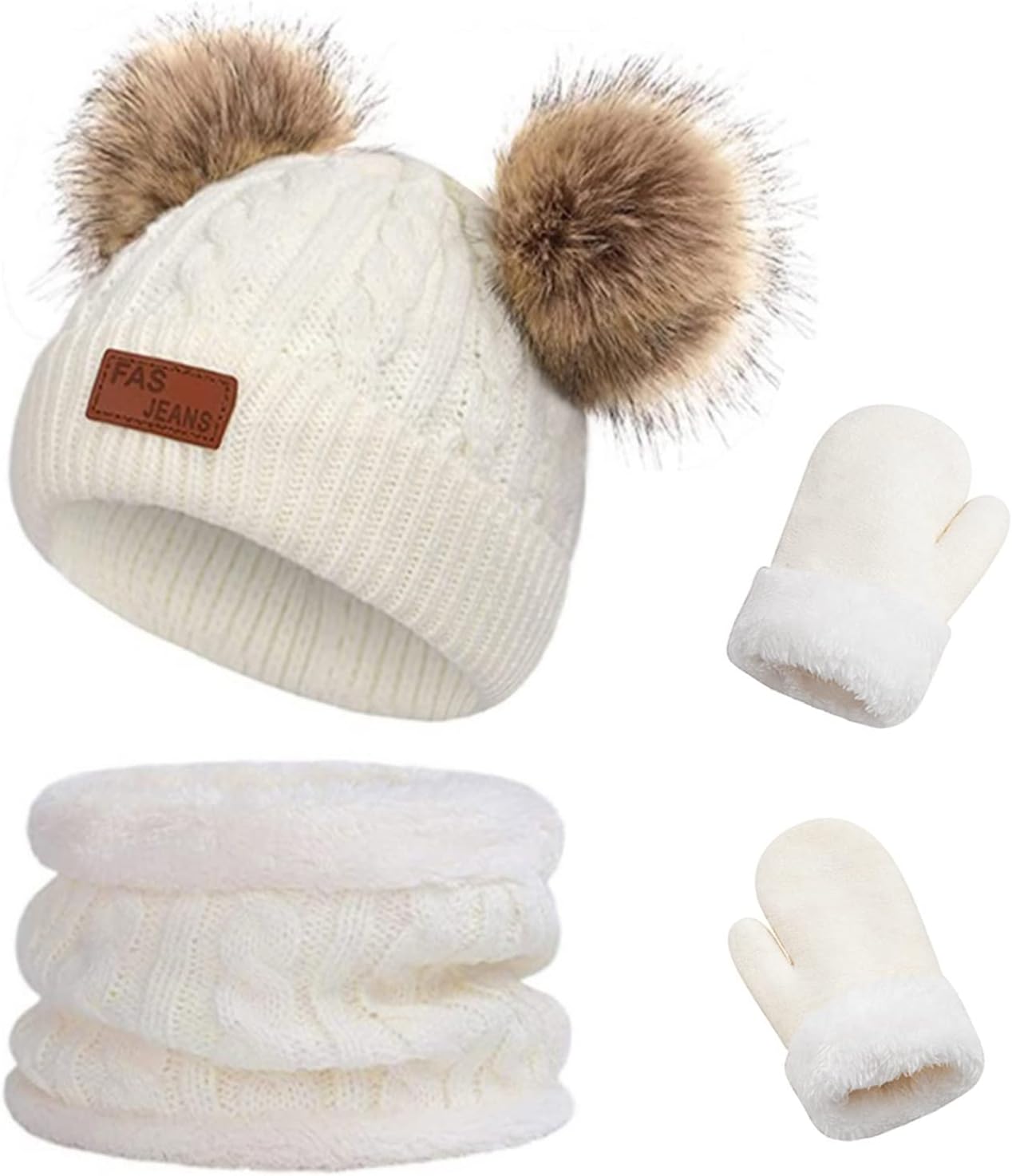 Duoyeree Baby Winter Hat Scarf Glove Beanie Set Girls Boys Pom Pom Knitted Beanie Mitten Scarves for Toddler 0-3T