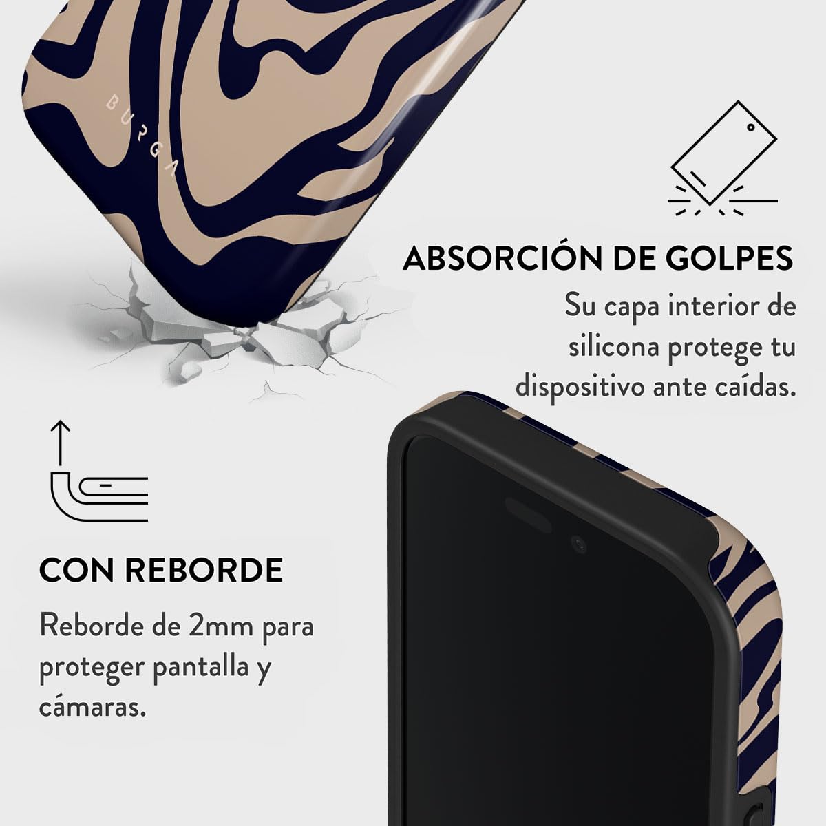 BURGA Funda Compatible con iPhone 16 Unisex – Diseño Híbrido Doble Capa TPU Absorción Impactos, Exterior Duradero Resistente Arañazos, Borde Elevado Protección Pantalla y Uso Diario