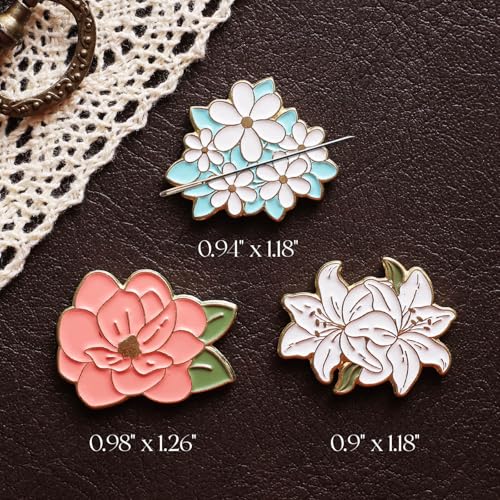 Image of Luna cici 3Pieces Needle Minder for Sewing,Magnetic Needle Keeper for Cross Stitch,Cute Flower Cartoon Pin,Needle Holder for Embroidery,Needlework Storage Accessory, Gift for Cross Stitch Lover