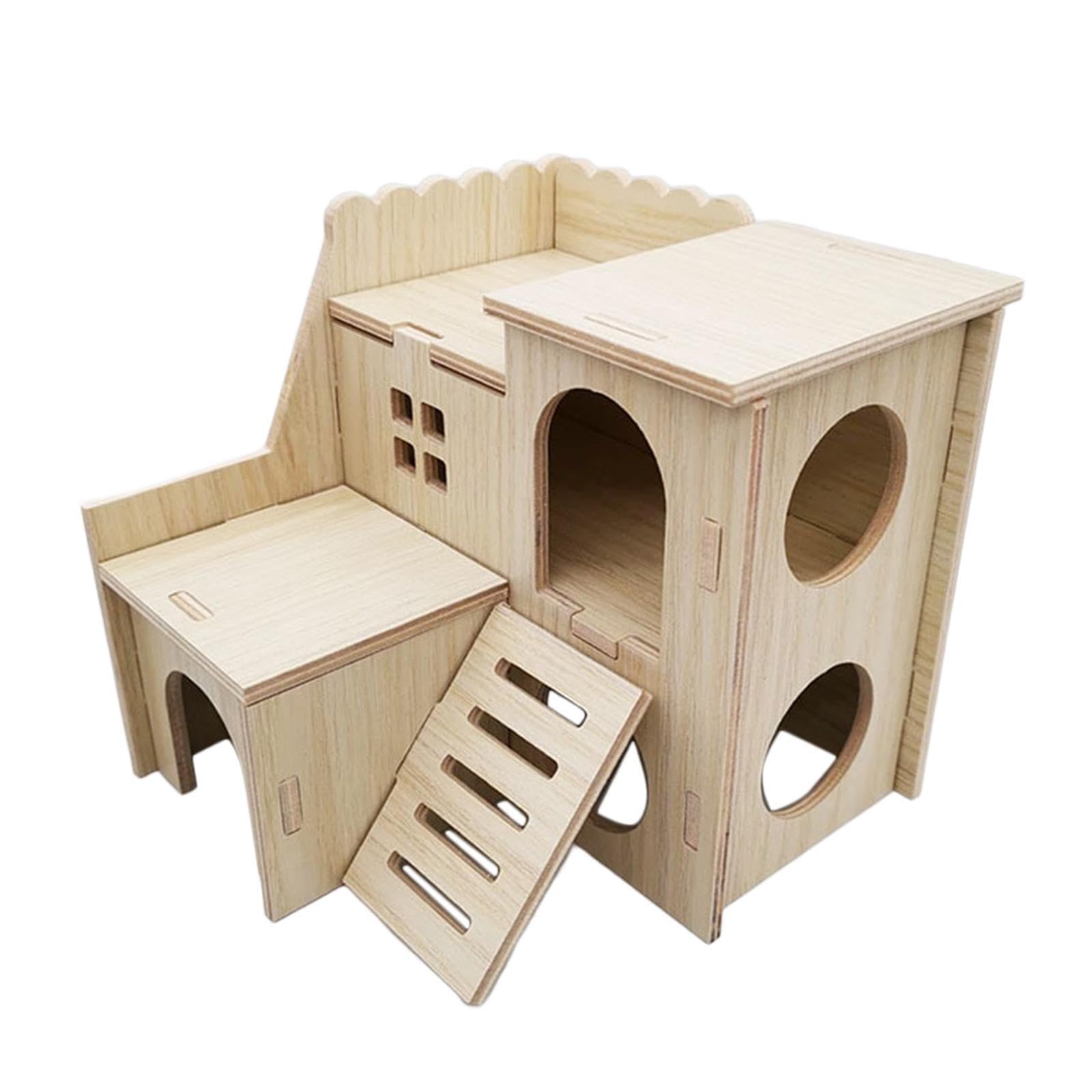 mophrati Chew And Hideout. Spacious Hamster Hut Habitat Decor Supplies Play Toy Full Functionality With Ventilated For Hamsters Gerbil House Cage Accessories , Wood color , 14.5x15.5x14cm