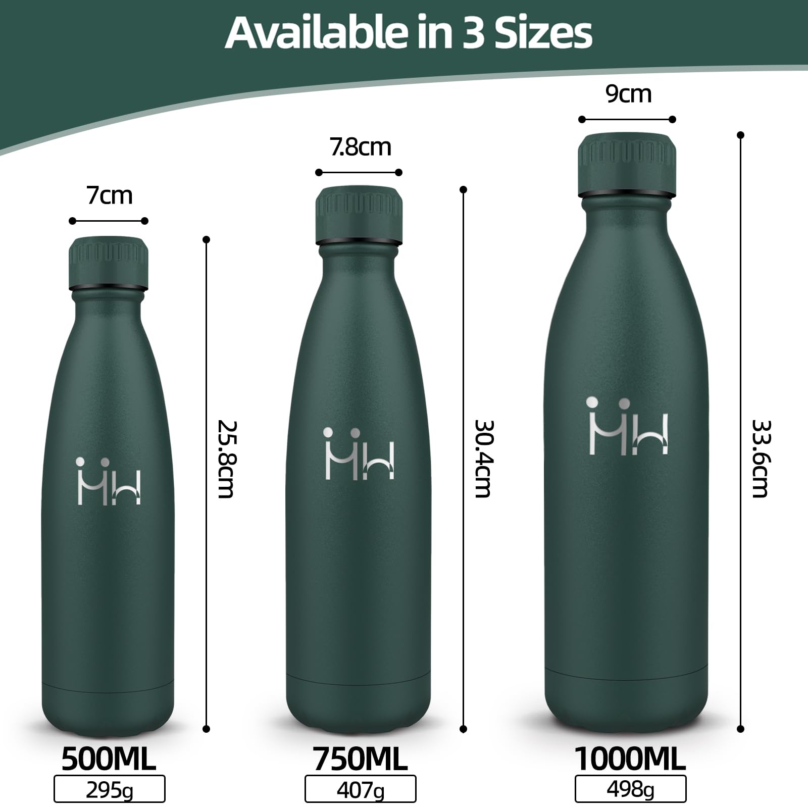 Motswedi Borraccia Termica, 1L 18/8 Acciaio Inox, Bottiglia Termica, Senza BPA, Borraccia Acciaio Inox, 12 Ore/Freddo 24 Ore, Borraccia per Scuola, Sport, Campeggio, Yoga, Palestra, Verde Militare