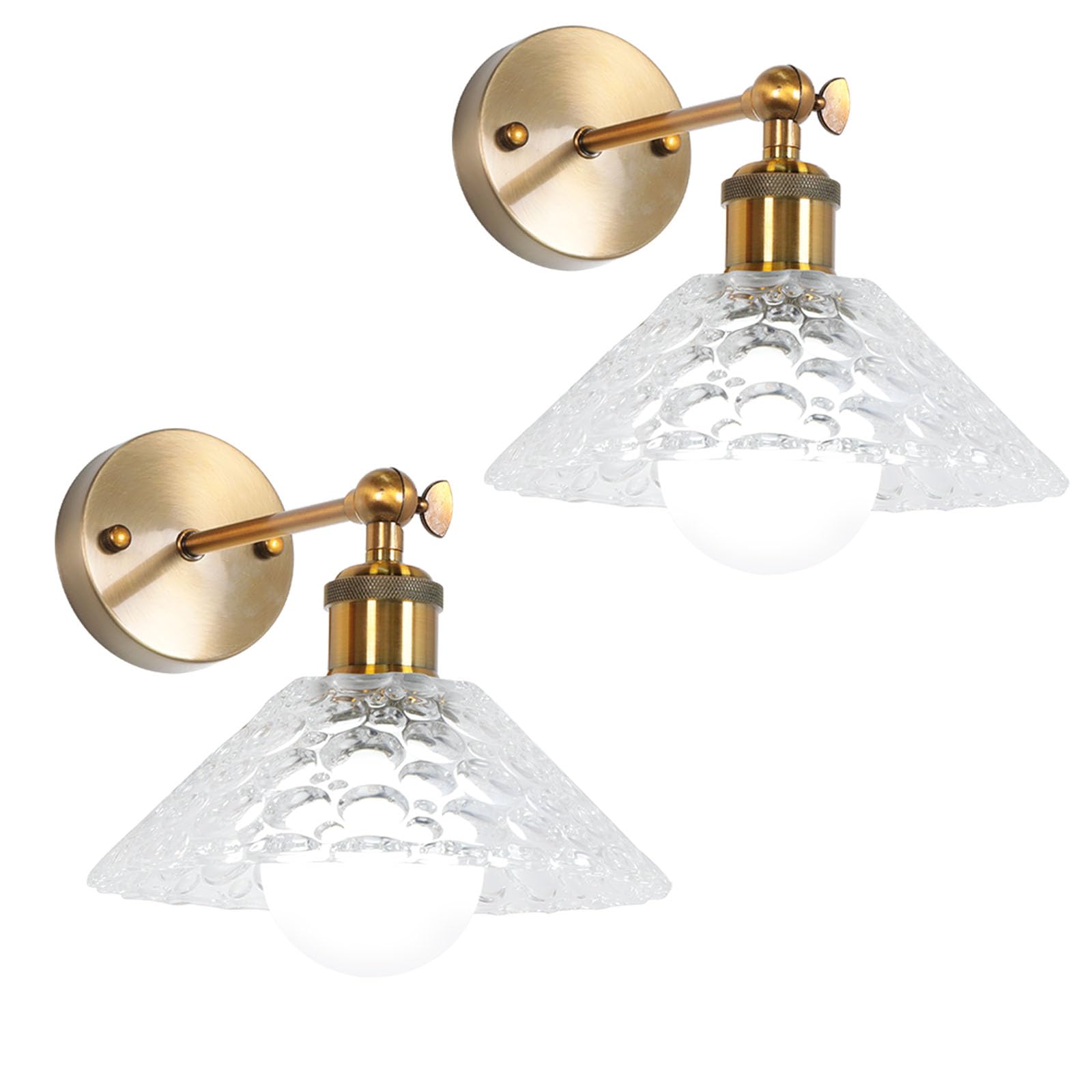 Lots de 2 Applique Murale en Verre Intérieure Lampes Murales Ajustable Moderne E27 Abat-Jour en Verre Éclairage Mural pour Salle de Bain Salon Chambre Cuisine