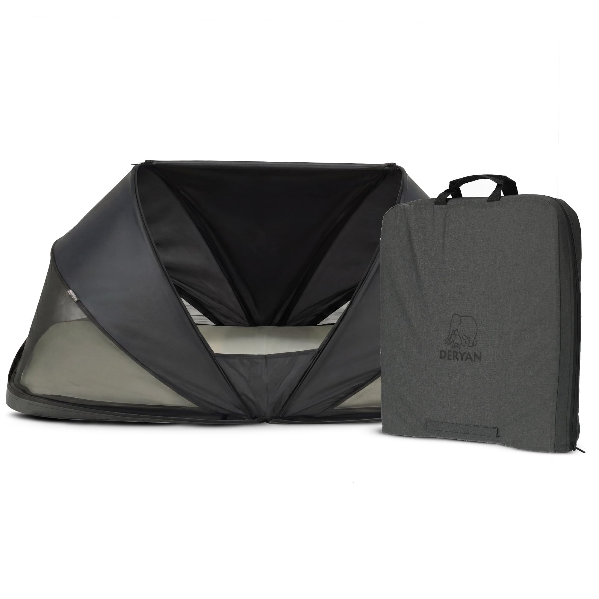 Deryan Cutey, lettino da viaggio con materasso, 0-2,5 anni, pieghevole, tenda per bambini in 2 secondi, con zanzariera e borsa da viaggio, per un bambino, 120 x 63 x 50 cm (nero)