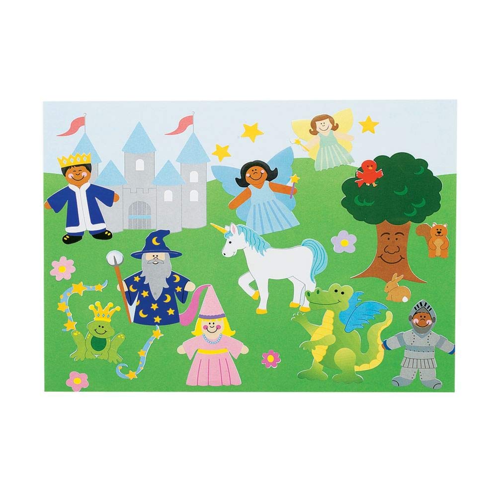 Fun Express DIY Fairy Tale Sticker Scene - Stationery - Stickers - Make - A - Scene (Lrg) - Reusable Kids Birthday Suppliers Children Students Party Favor - 12 Pieces