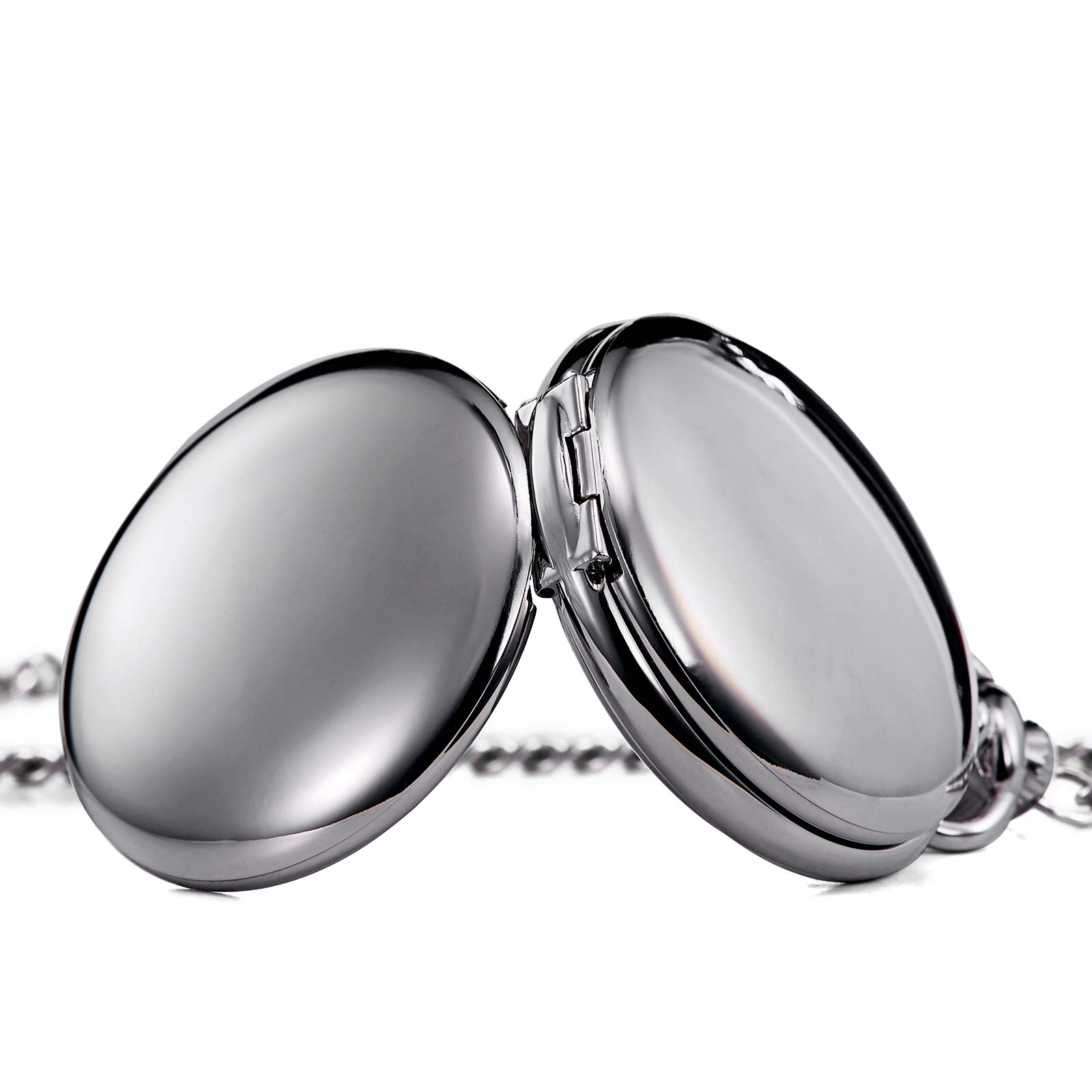 TREEWETO Pocket Watch - Smooth Double Case Series Skeleton Dial Delicate Mechanical Movement with Chain, Gold/Silver