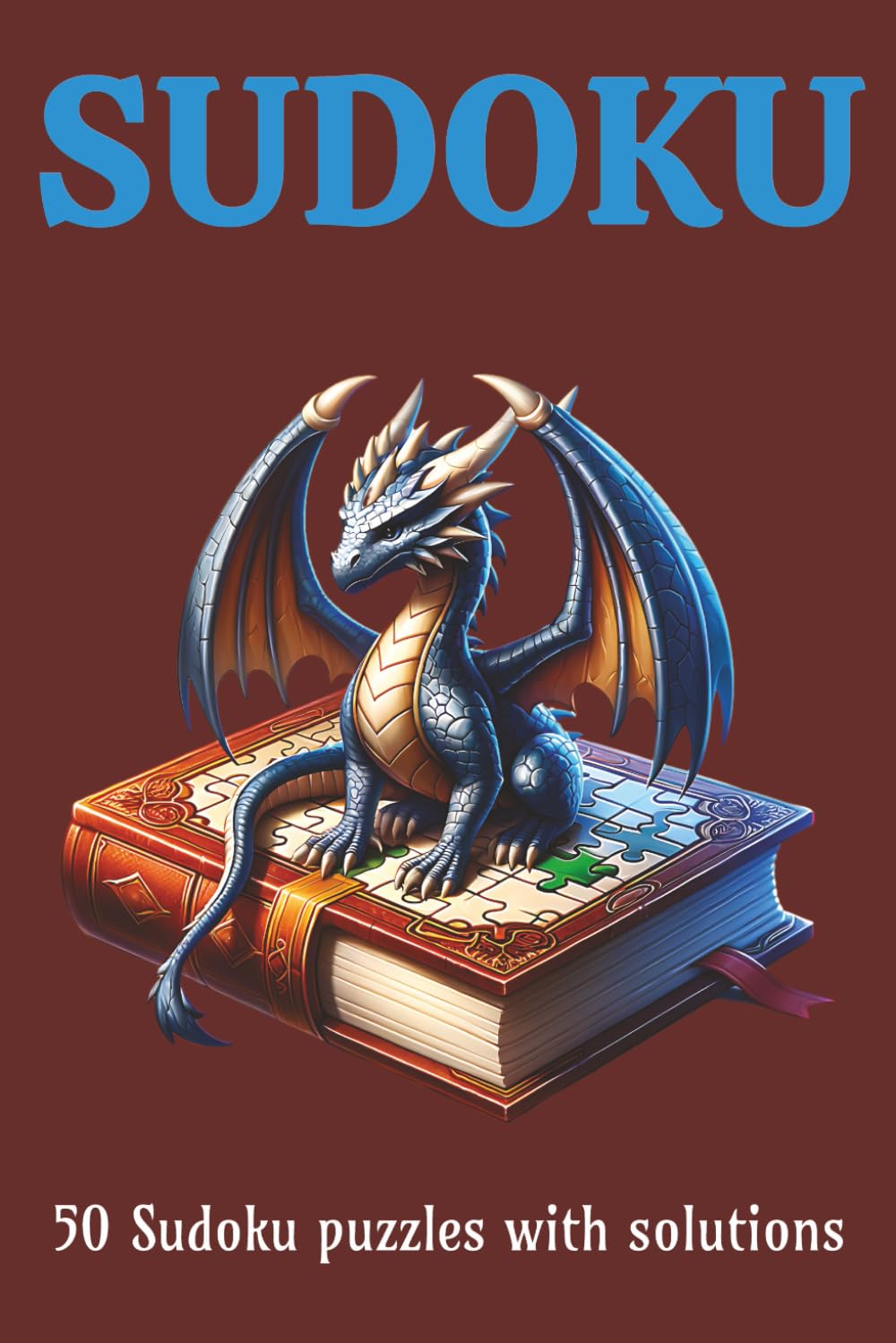 Sudoku 50 Sudoku puzzles with solutions: A very nice puzzle pocket book with a dragon on the cover.