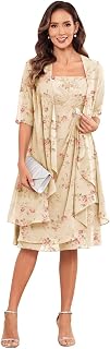 2 Piece Mother of The Bride Dresses for Wedding with Jacket Ruffle Formal Evening Gown for Women
