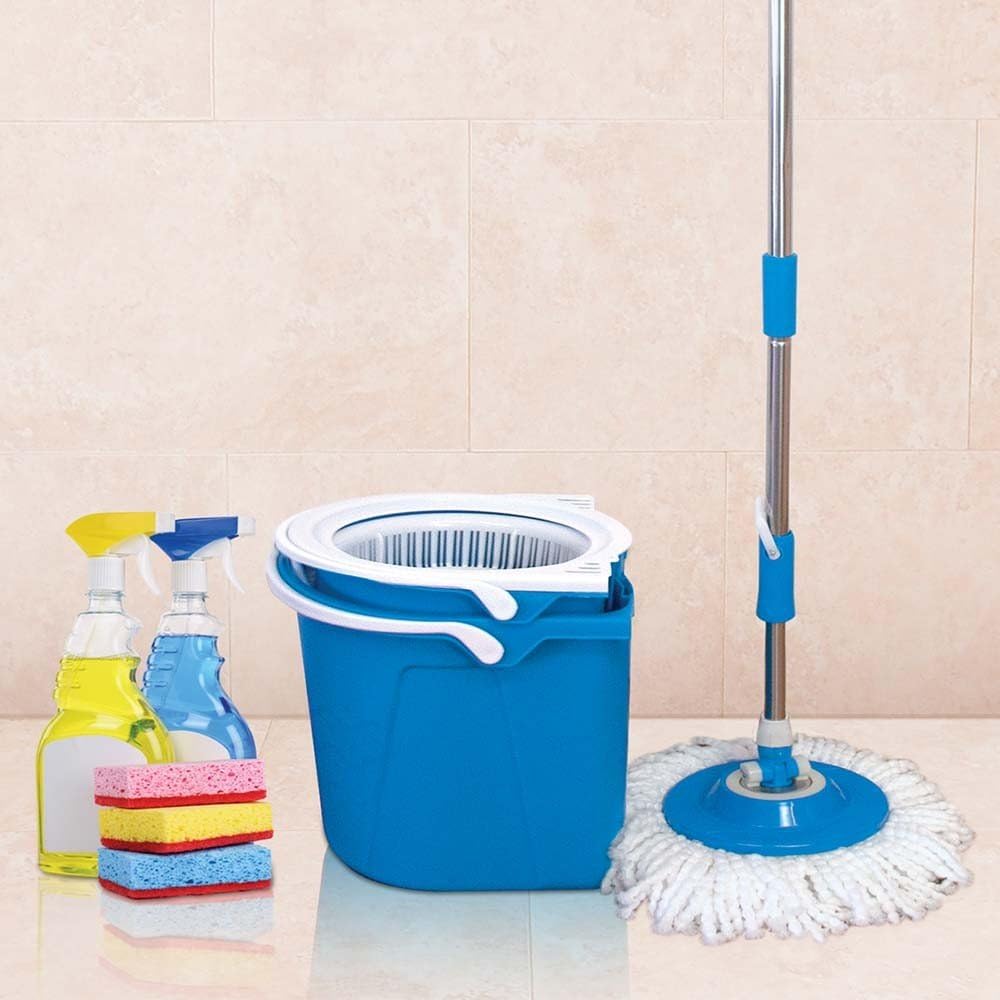 Balai serpillière Microfibre avec Seau essoreur Bleu Double bac Bleu