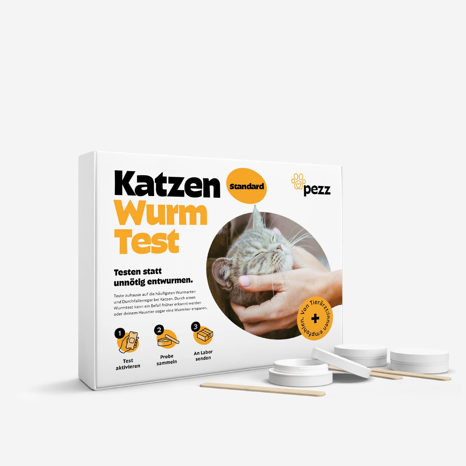 Pezz Wurmtest für Katzen (Standard) zum Testen auf die häufigsten Wurmarten | Labor-Befund inkl. Handlungsempfehlung | mit gratis Labor-Versand (1 Stück)