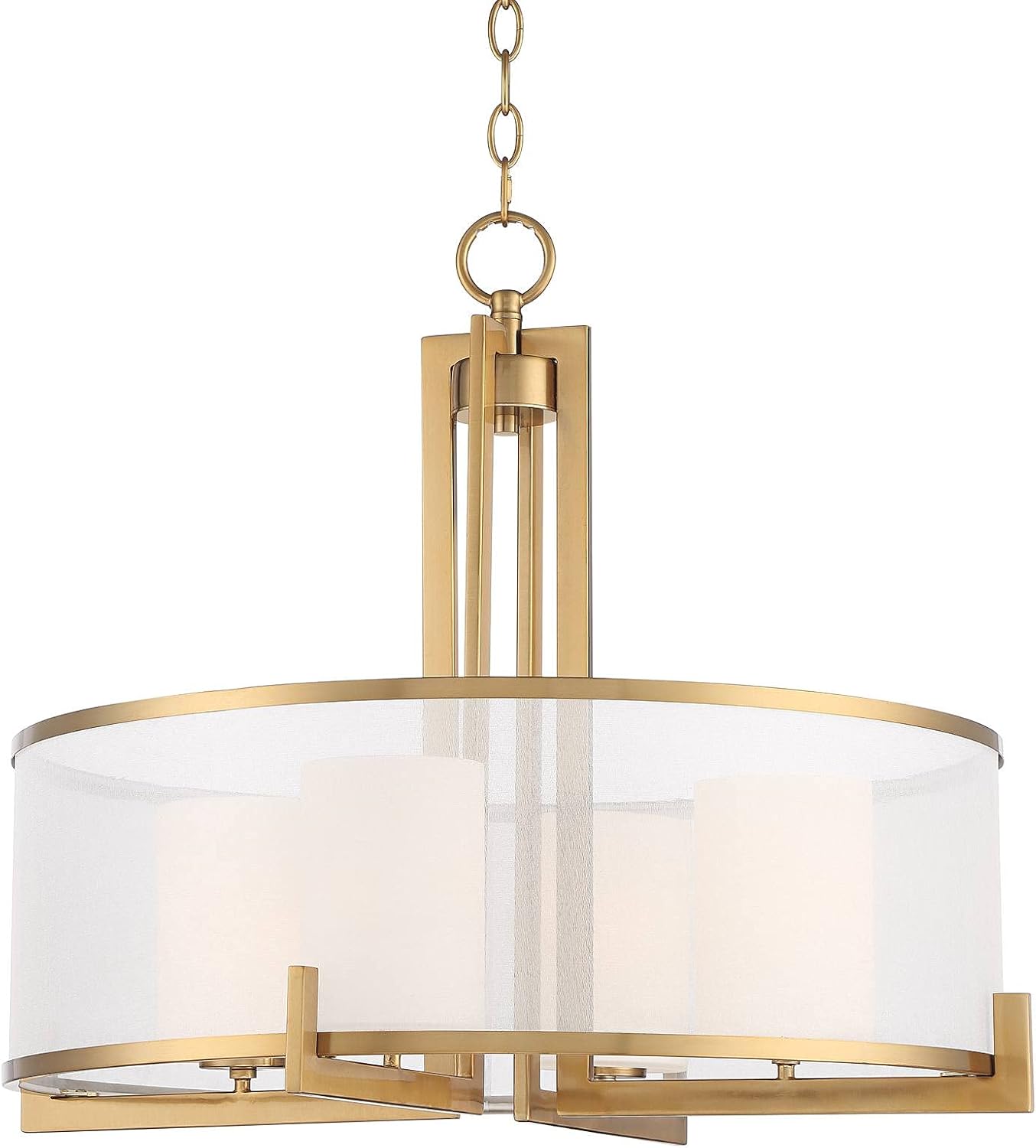 Possini Euro Design Persephone Antique Brass Finish Pendant Chandelier 24" Wide Modern Glam Organza Glass Shade 4-Light Fixture for Dining Room House Bedroom Kitchen Island Hallway High Ceilings