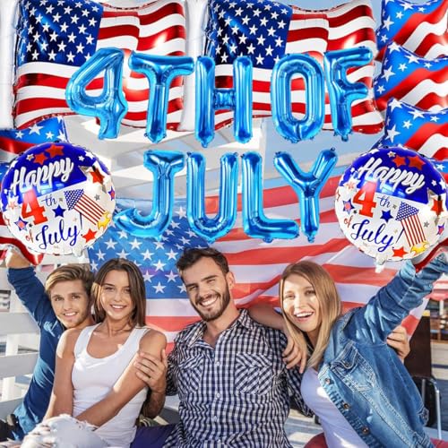Image of 4th Of July Balloons 16 Inch, American Flag Balloons, Independence Day Foil Balloon For Patriotic Fourth Of July Decorations, American Flag Decor, Patriotic Decor