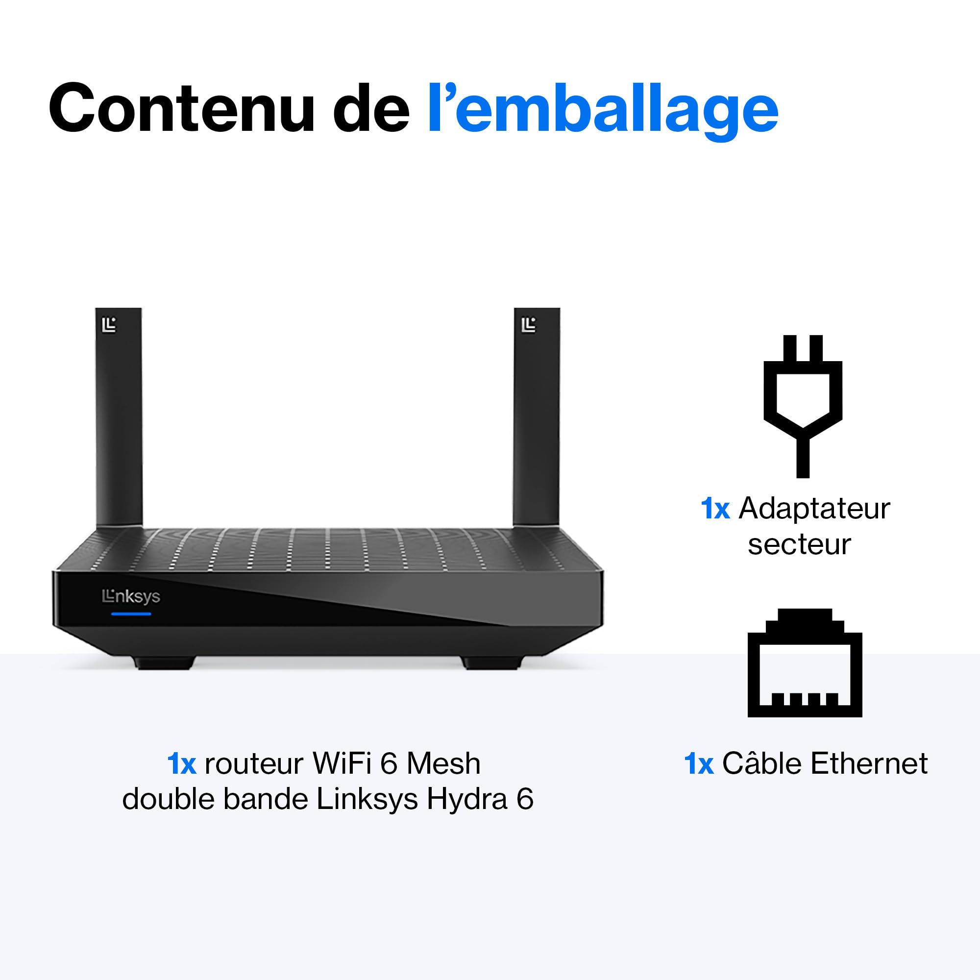 Linksys Routeur WiFi 6 Mesh Double Bande Hydra 6 (AX3000) - Jeux sans Fil Jusqu’à 3 Gbit/s, pour Plus de 25 appareils et portée 185 m2 Fonctionne avec Le système WiFi Linksys, MR2000-KE