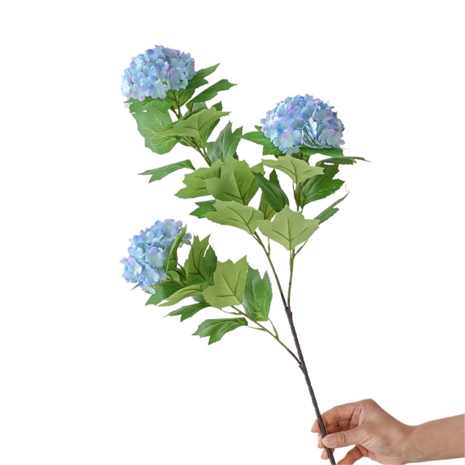 Artificial Flower Branches 3 Heads Artificial Hydrangea Bouquet Faux Silk Flowers for Home Wedding Table Centerpiece Party Decor(Blue)