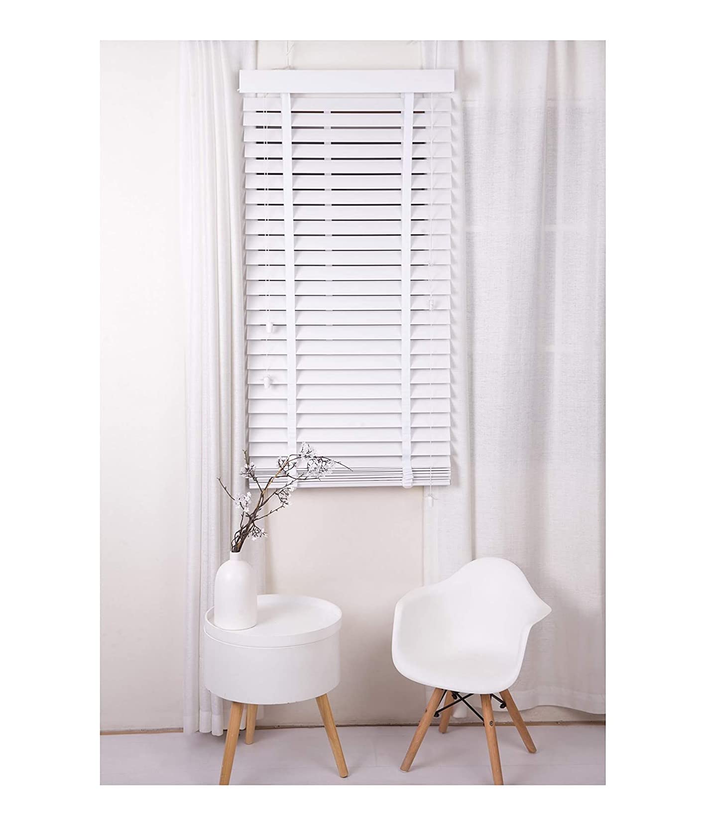 Aprica Venetian Window Blinds - Real Wood With Tape Join Slats - Colour WHITE for Home Office Bedroom Easy Fit and Trimmable (Width: 135cm / Drop: 160cm)