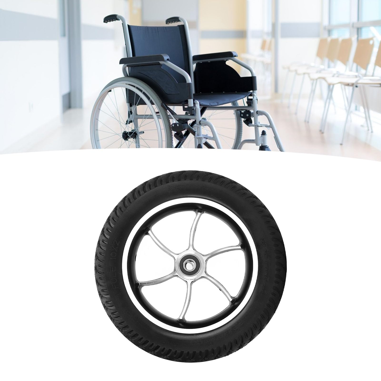 Fabater 10-calowe Koło Zapasowe Wózka Inwalidzkiego z PU, Opony z Kółkami Chodzik o Niskim Poziomie Hałasu do Wózka Rollator – Solidna Piasta ze Stopu Aluminium, Antypoślizgowa i Odporna na Zużycie