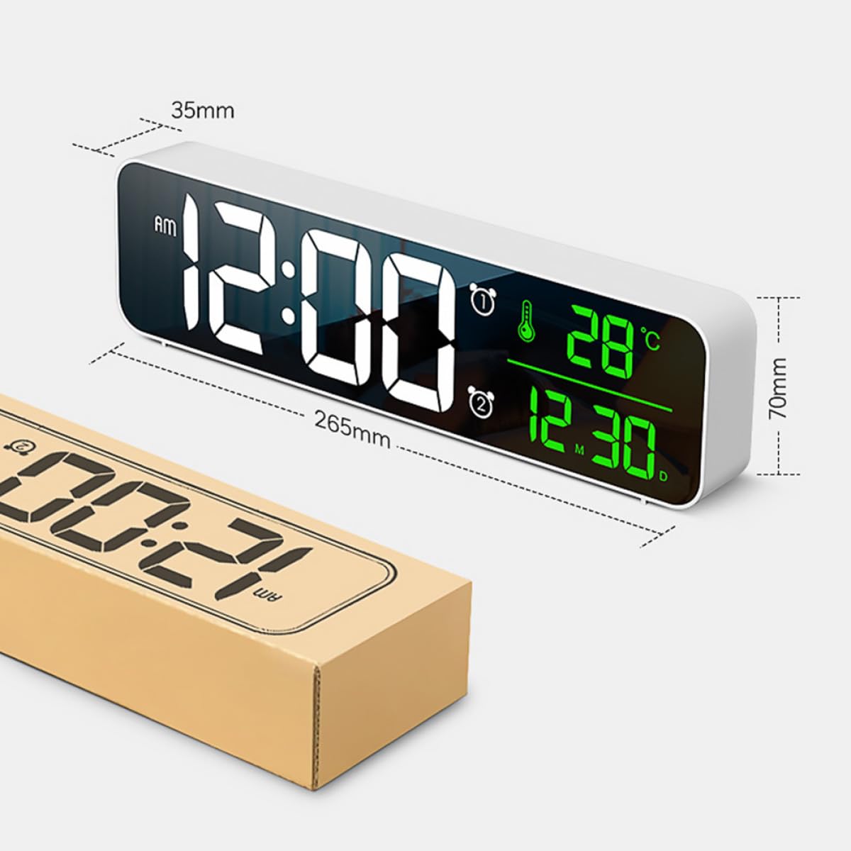 Reloj Despertador Digital LED Blanco 5 Niveles de Brillo Ajustable y 40 Melodías Clásicas para Decoración del Hogar y Uso Enchufable