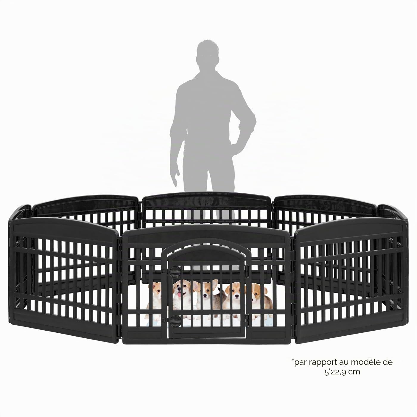 Iris Ohyama, Parc pour Chien Intérieur, Extérieur avec 8 Panneaux & Porte Verrouillable, H60cm, Noir, Cage, Enclos, Cloture pour Chiens, Chiot, Chat, Lapin, Animaux de Compagnie, Plastique, CI-608E