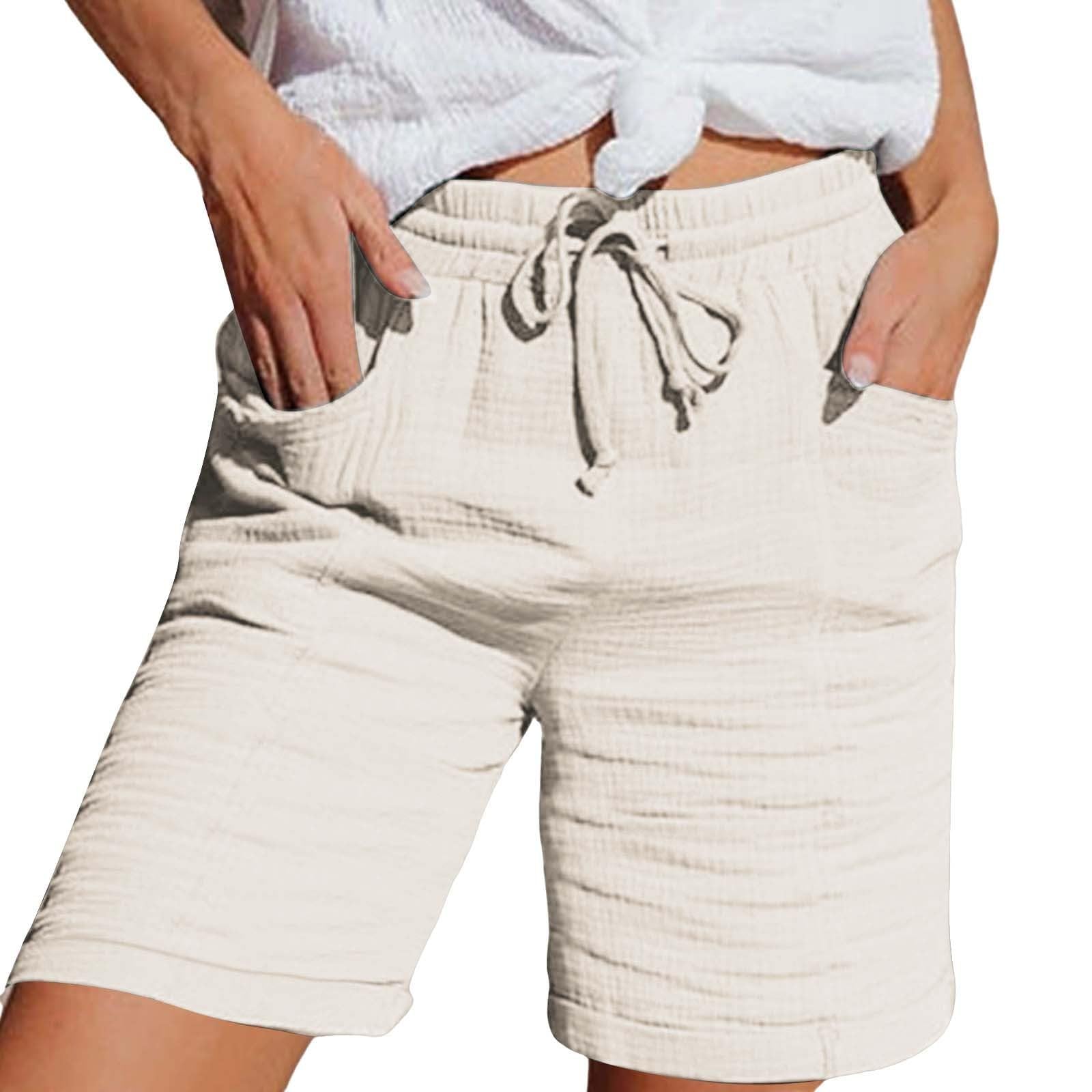Shorts Femme Gaze de Coton Grande Taille Été Fluide Lin Sport Décontracté avec Cordon de Serrage et Poches Élastique