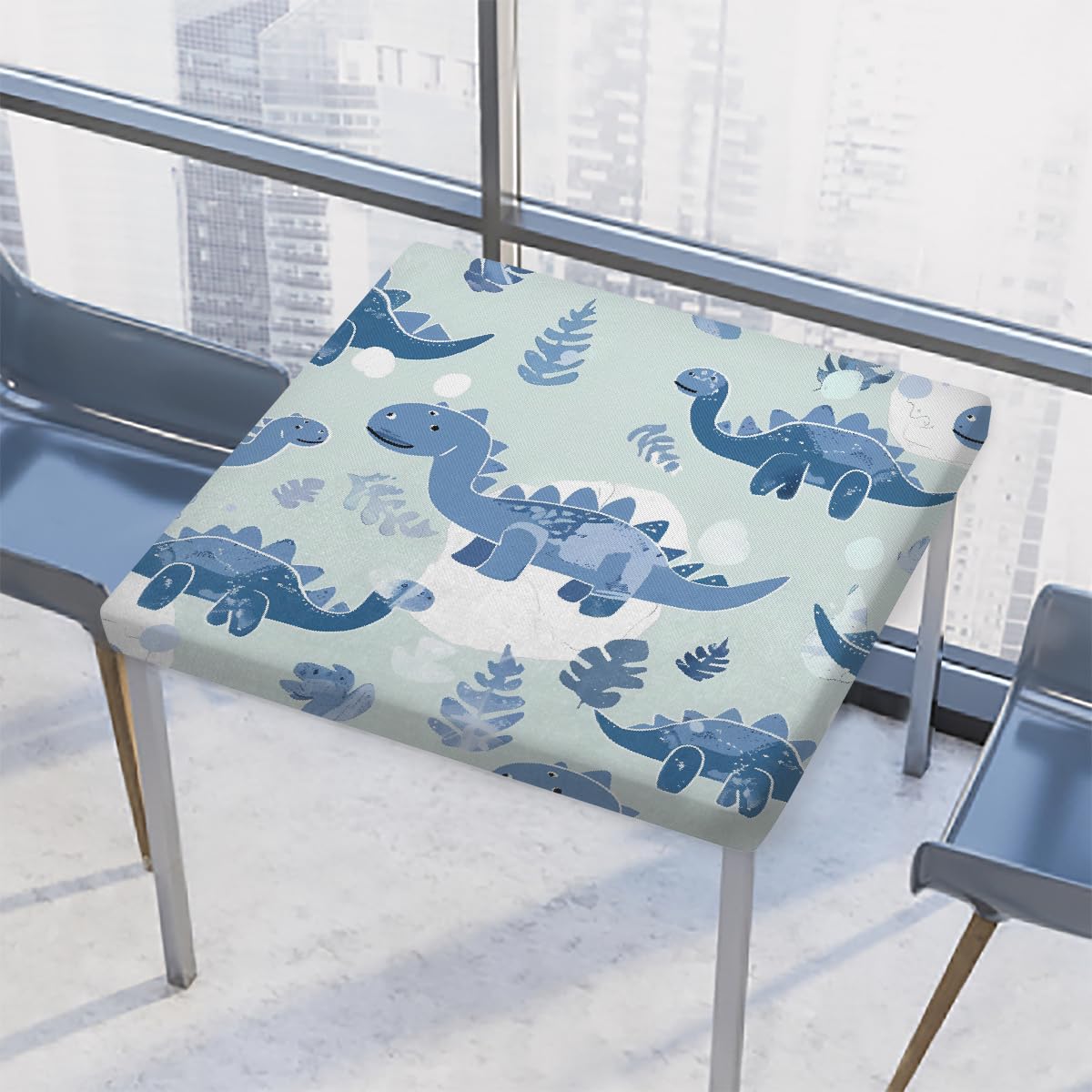 Nappe carrée imperméable 117x117 cm élastique motif dinosaure pour table de cuisine