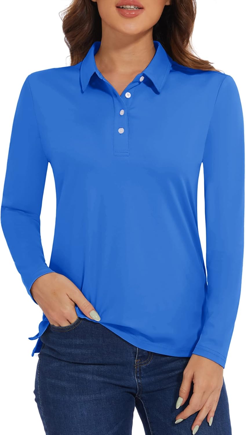 MAGCOMSEN Women’s Polo Shirts Long Sleeve Golf T Shirt Quick Dry UPF 50+ Sun Protection Lightweight Athletic Tennis Shirts