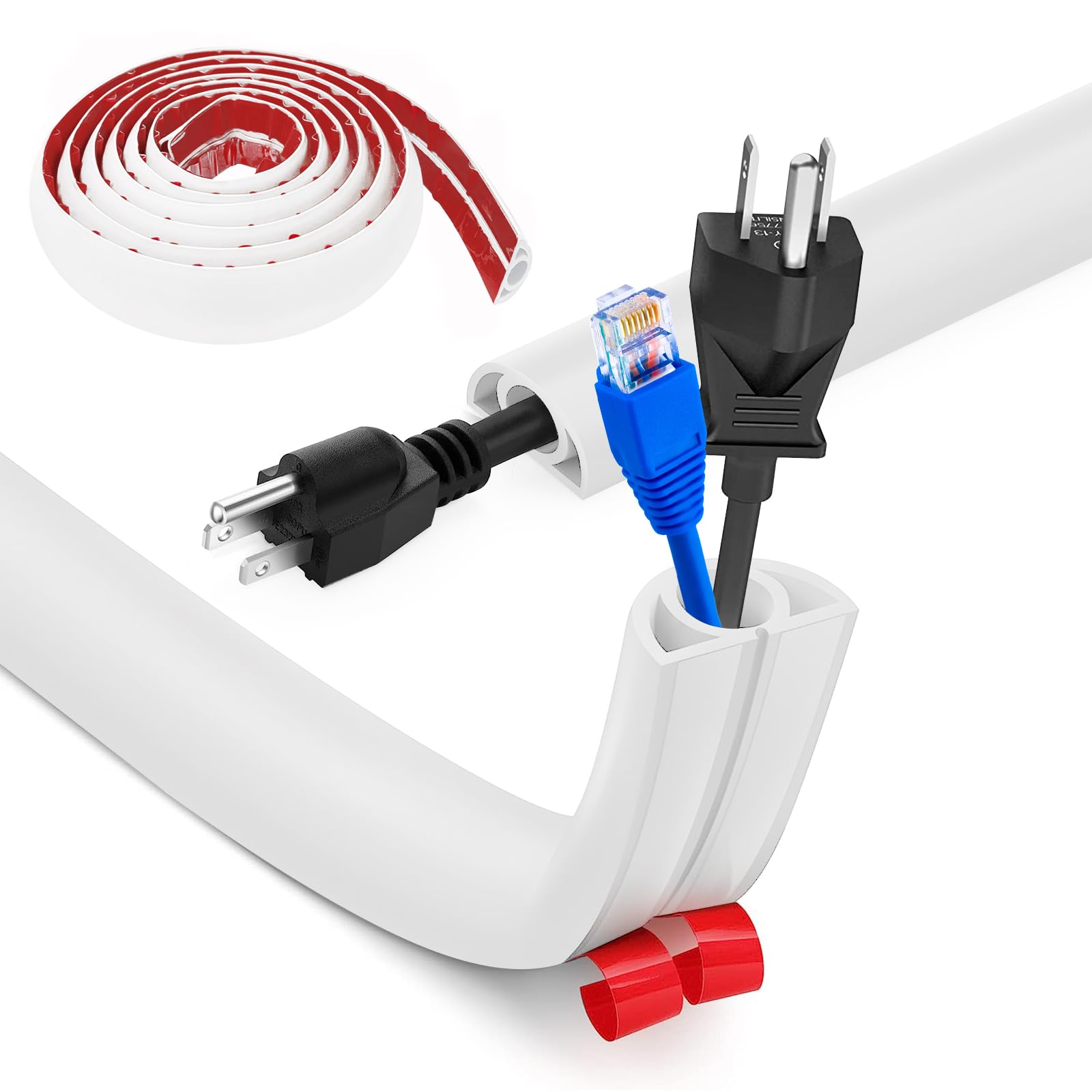 Pasacables Suelo, Canaleta Cables Suelo, 3.0M x2cm Protector de Cables para Suelo, Cubiertas de Suelo para Cables Autoadhesiva Montaje para Todos los Hogar, Oficina, Escuela,Almacén(Blanco-Redondeado)