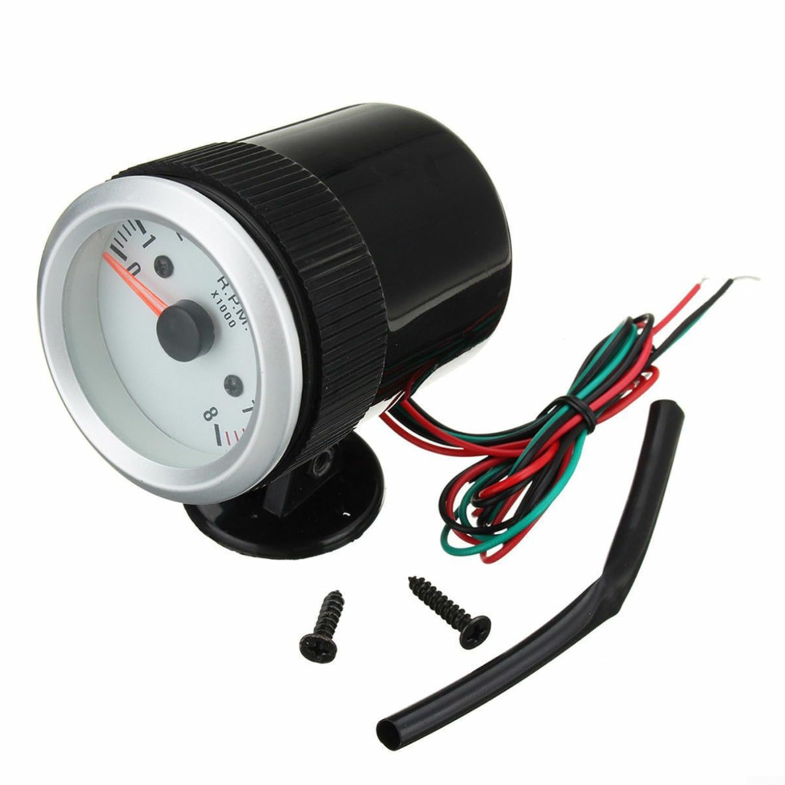 Compte-tours de 5,1 cm 52 mm avec face blanche et LED bleue 0-8000 tr/min pour moteur à essence 4 6 8 cylindres 12 V Compteur de tours performance automobile Installation facile Compteur