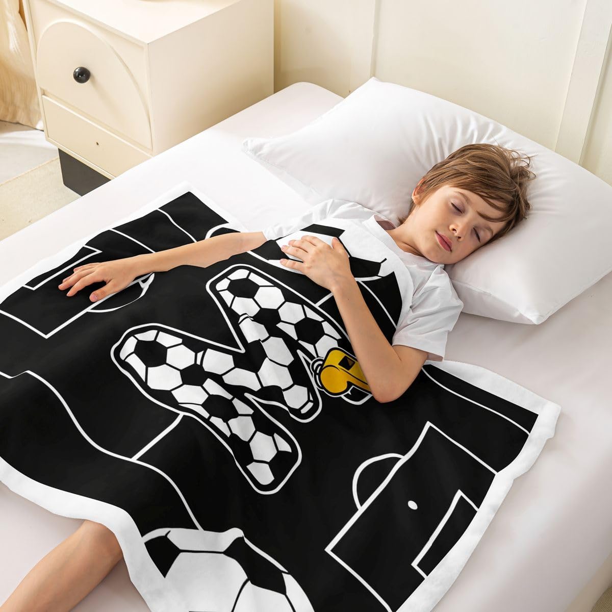 Erosebridal Soccer Gifts Fleece Throw Blanket for Kids Girls Boys Personalized Initial M Sherpa Blanket Baby Size,Sport Ball Print Fuzzy Plush Football Field Toddler Blankets for Bedroom Living Room