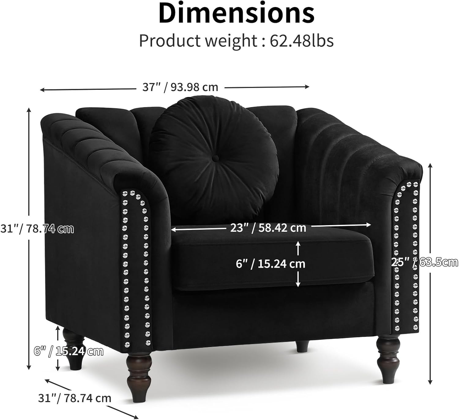 Modern Lounge Accent Chair with Arm Rest and Cooper Nail Mid-Century Modern Armchair with Bolster Pillows, Curved Backrest Flannel Armchair for Reception Room, Gaming Deep Seat Velvet Couch(Chair)