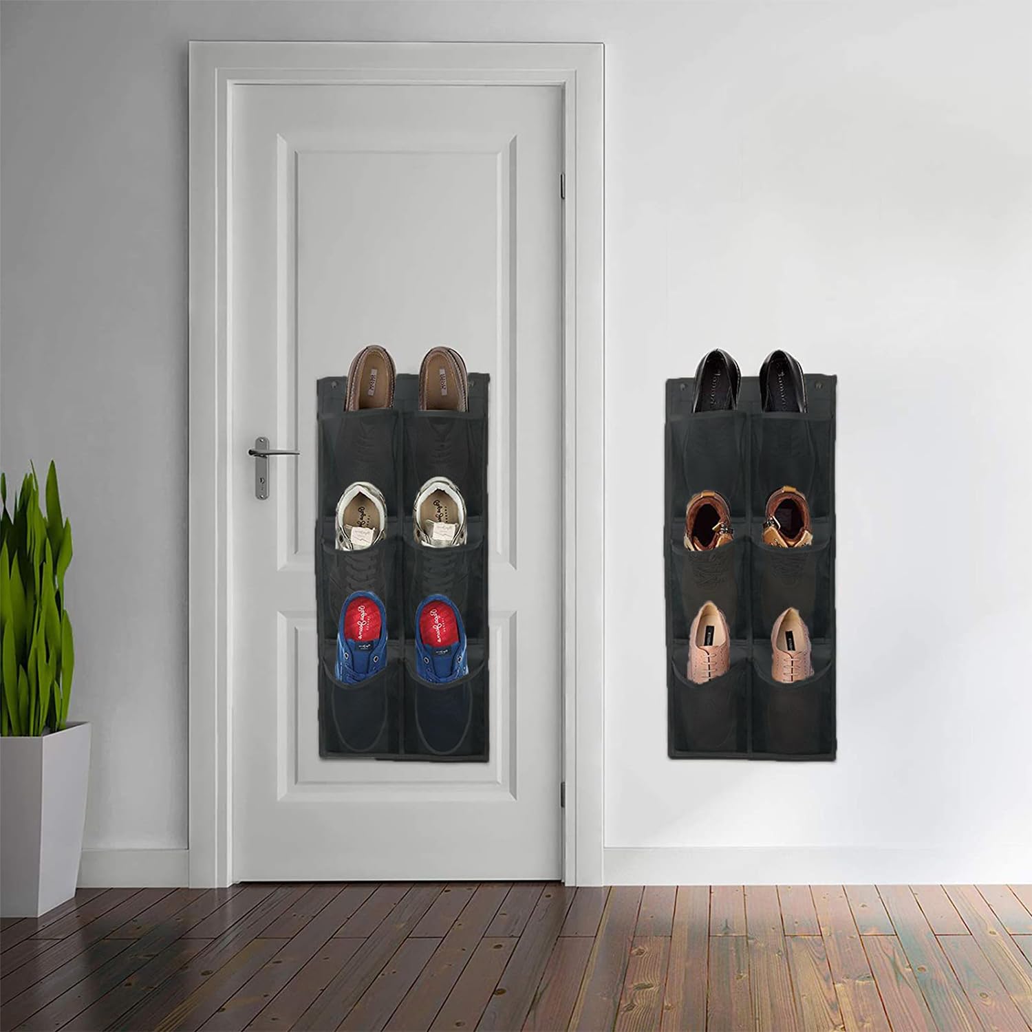 2 Pezzi Shoe Storage Organizer con Gancio, Scarpiera Sopra la Porta, Portascarpe da Appendere Camper, Organizer per Scarpe, Scarpiera da Appendere Sopra la Porta per Cucina,Camera da Letto (Nero)