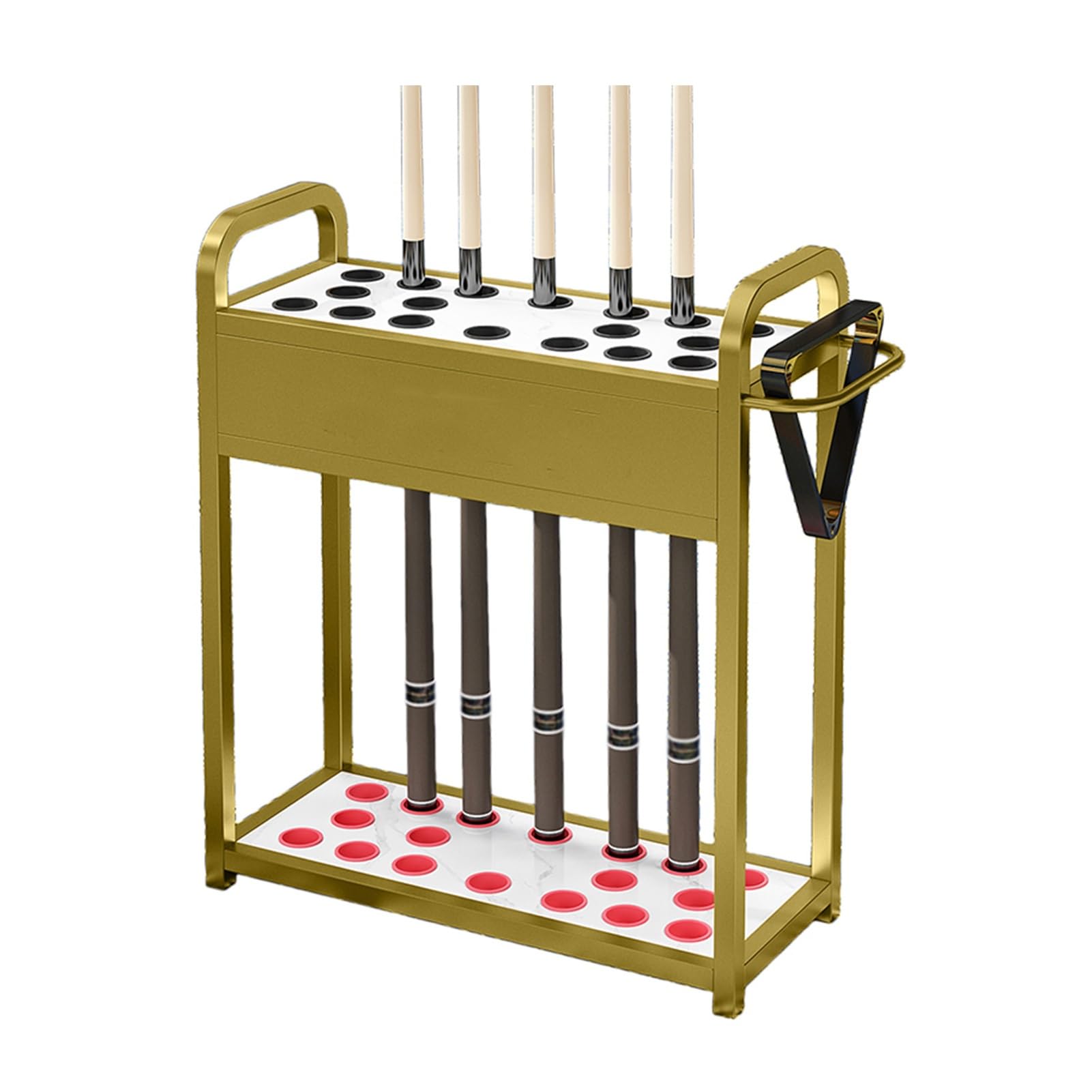 ZFUCMAYL Billiards Pool Stick Holder,Display Floor Cue Storage,Billiard Racks,with Stabilizing Holes,with 18 Slots(Gold)