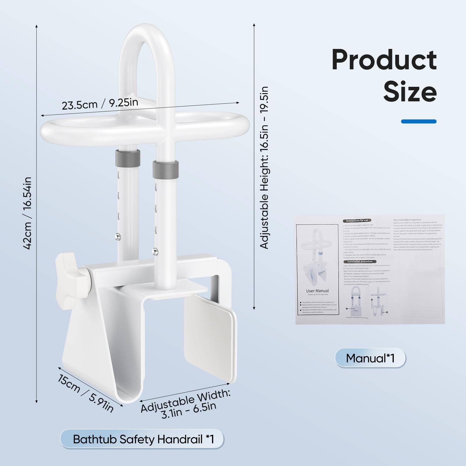 Badewannen Einstiegshilfe für Senioren,Safety Rail Dreifach,Griff Einstellbar Einstiegshilfe Badewanne Verstellbar 7.5-16.5 cm,Badewannengriff ohne Bohren, für Senioren, Schwangere, Kinder