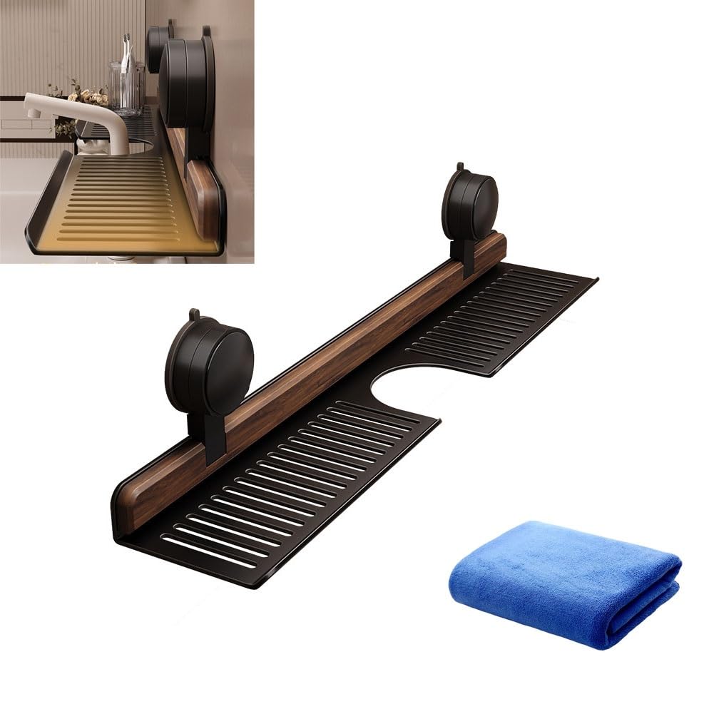 Estante de baño con ventosa de nogal, montaje en pared, extraíble, sin taladro, almacenamiento para grifos, soporte versátil para jabón de cocina, accesorio de baño elegante