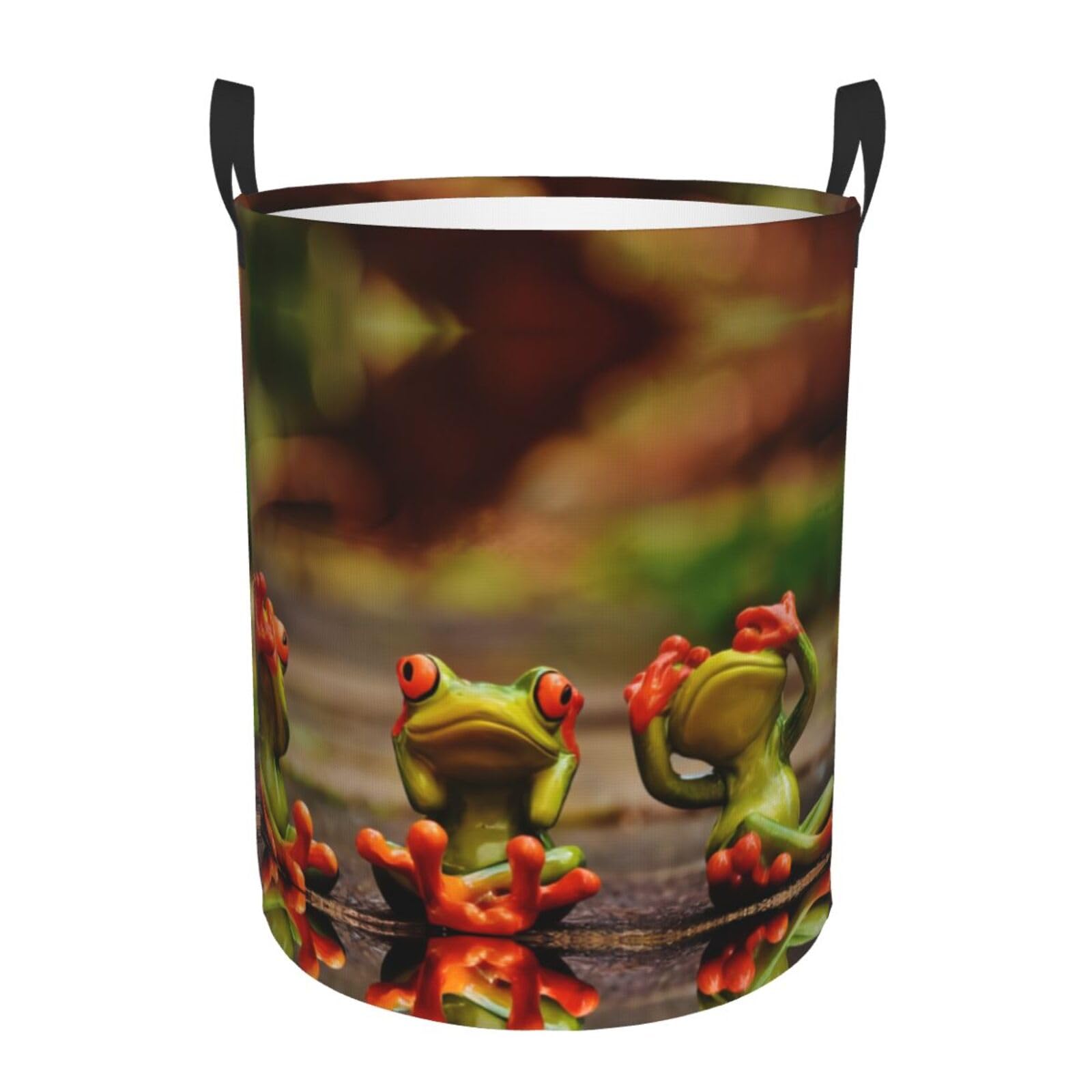 S Circular Hamper Funny Green Frogs Print Storage Basket for Home