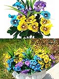 QIANYUN 8 Bundles Artificial Flowers Outdoor UV Resistant Artificial Pansies Faux Plastic Flower in