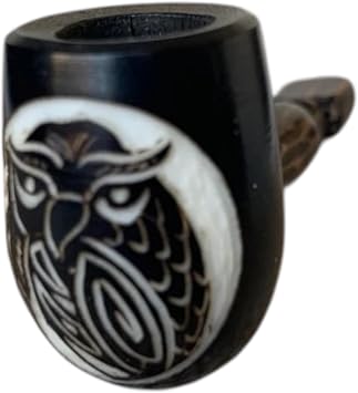 Owl tagua nut pipe, Handcrafted animal bowl, Handmade with tagua seeds and wood, Shamanic healing tools, Artisan handcarved, Galapagos Tagua, Gifts for collectors, For bird lovers