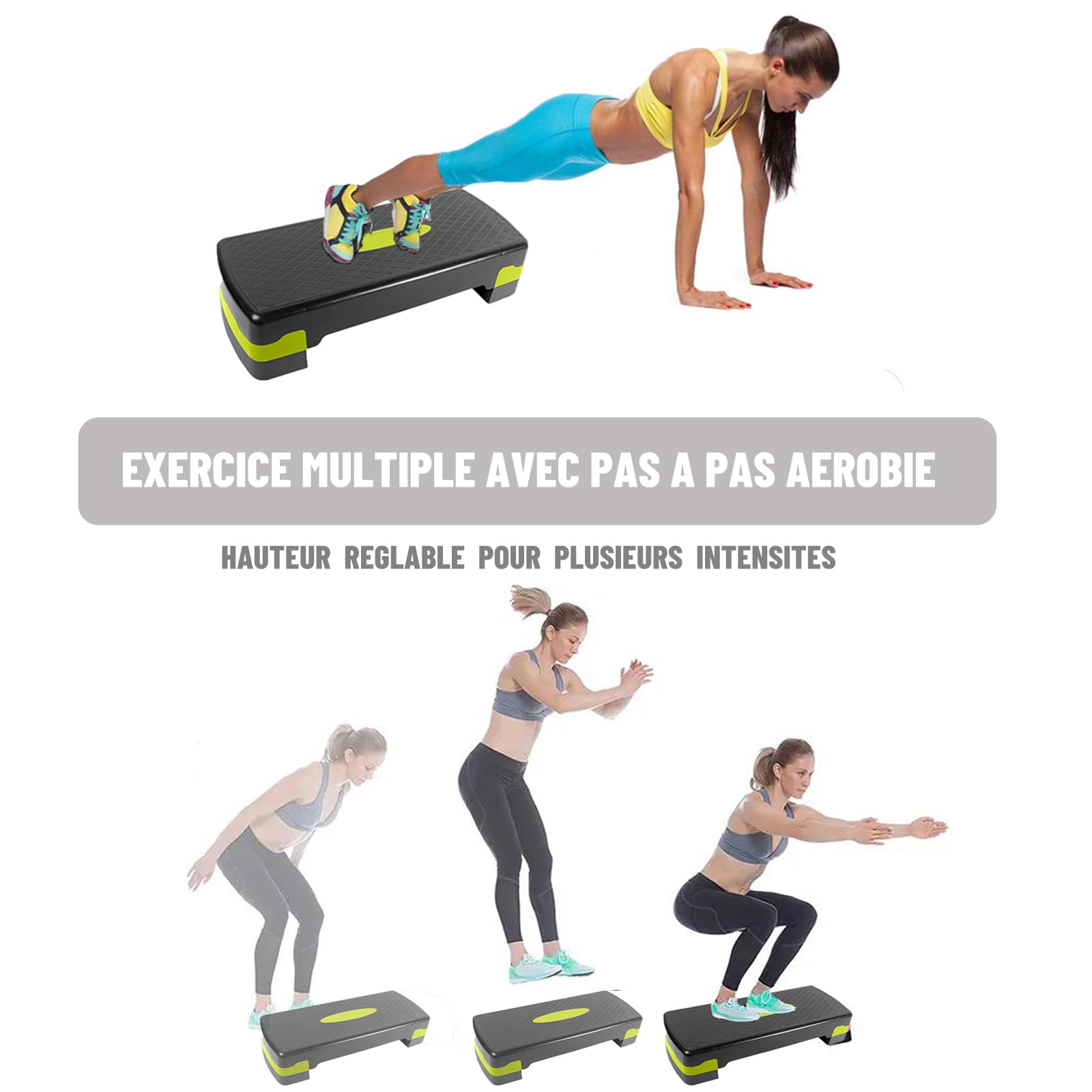 Stepper Fitness Casa, Step Fitness con Altezza Regolabile 10-15 cm, con Strato Antiscivolo, Aerobica & Esercizio per Allenamento a Palestra, 67x27 cm