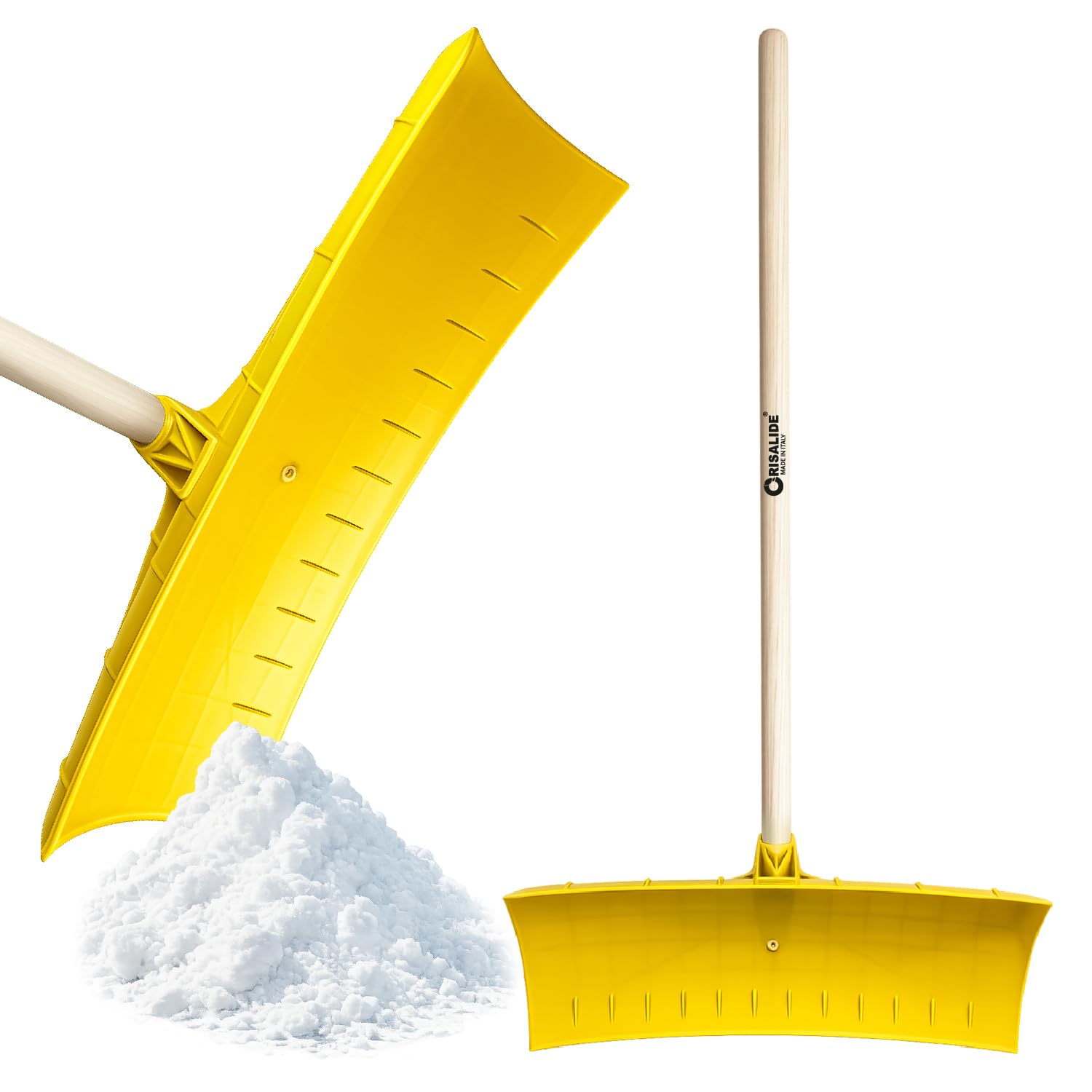 Crisalide® - Pala da Neve con Manico 130 cm in Legno di Faggio – Spingi Neve Multiuso 61 cm in Polipropilene PP, Peso 670 g – Pala Spingineve per Neve, Cereali, Ghiaia e Fango per Vialetti Cortili