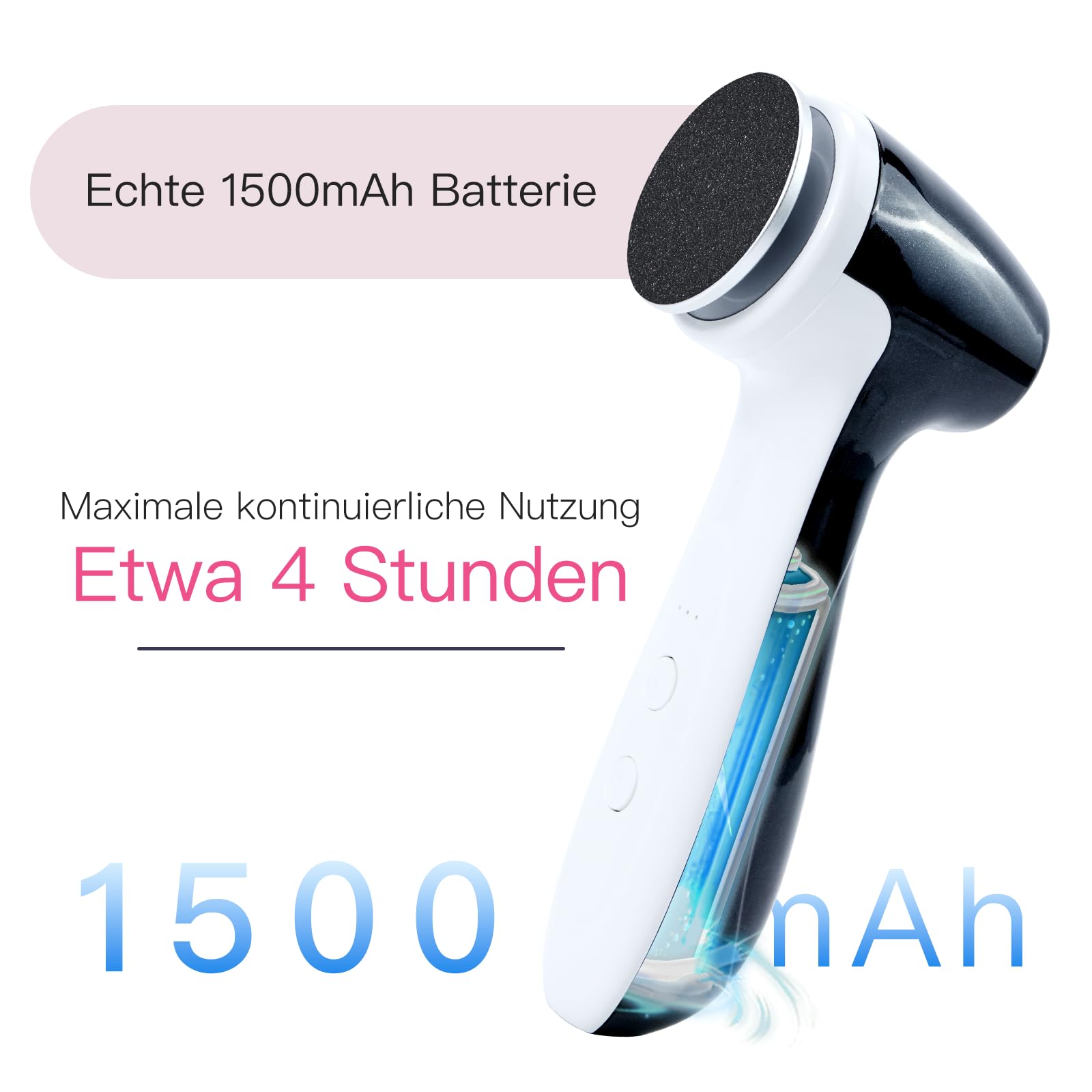 AprElm-E7 Professioneller Hornhautentferner Elektrisch & Fußpflege-Set – Wiederaufladbar, 1000 U/min mit 3 Geschwindigkeiten, 120 Schleifpapier in 3 Größen, für hornhaut entfernen（schwarz）