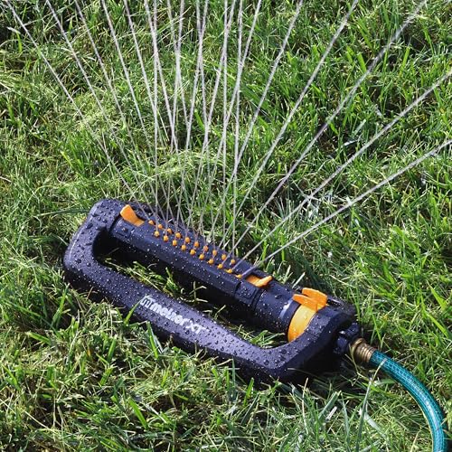 Image of Melnor 65202AMZ CrossStream Turbo Oscillating Sprinkler, 4,000 Sq. Ft. Coverage, TwinTouch Width & Range Control, InfinityDrive Turbo Motor, Black, Orange