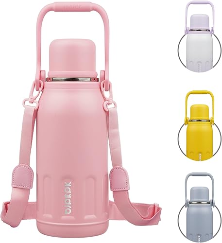 Miniatura 14 de BJPKPK - Botella de agua térmica aislada de 40 onzas con tapa y asa de transporte, botellas de agua de acero inoxidable de doble pared para